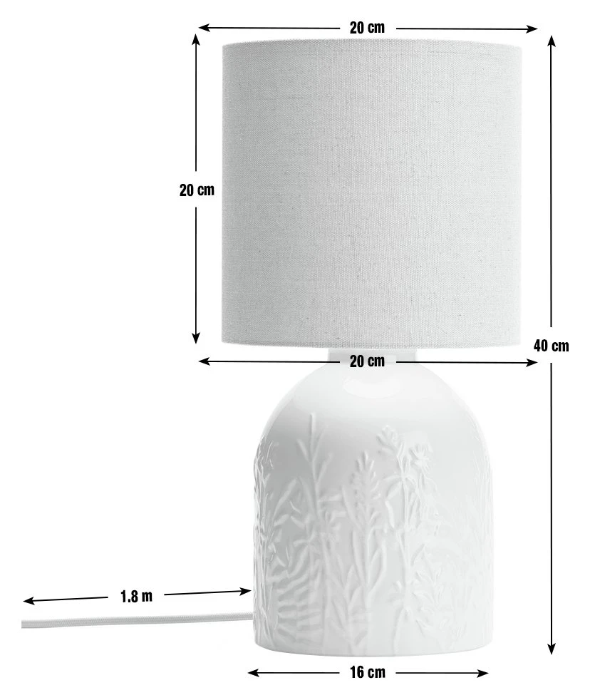 Habitat Embossed Floral Ceramic Table Lamp - Off White 4 Habitat Embossed Floral Ceramic Table Lamp - Off White - Image 3