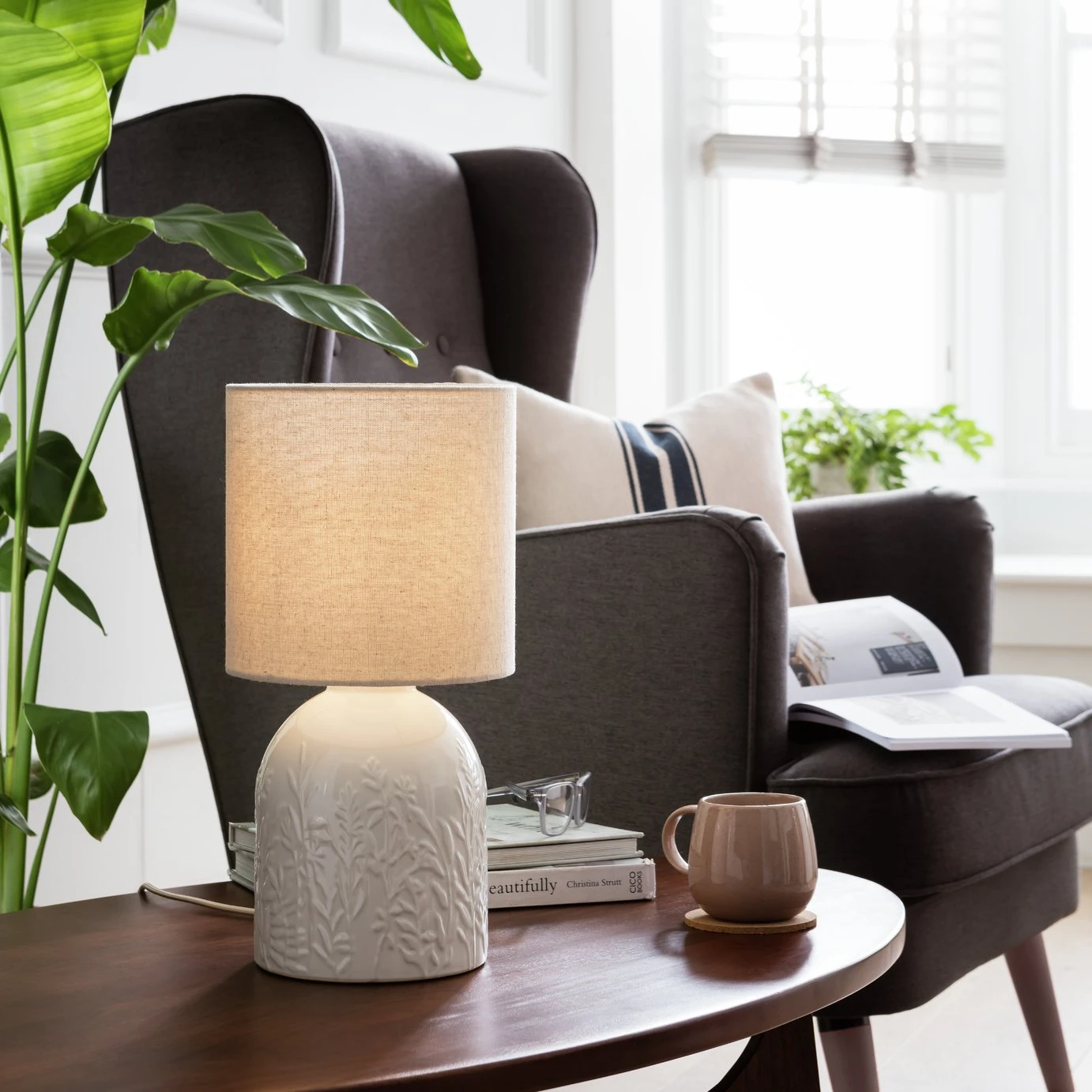 Habitat Embossed Floral Ceramic Table Lamp - Off White 2 Habitat Embossed Floral Ceramic Table Lamp - Off White