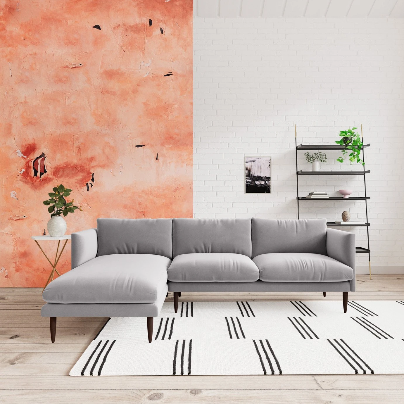 Swoon Luna Velvet Left Hand Corner Sofa - Silver Grey 4 Swoon Luna Velvet Left Hand Corner Sofa - Silver Grey - Image 2