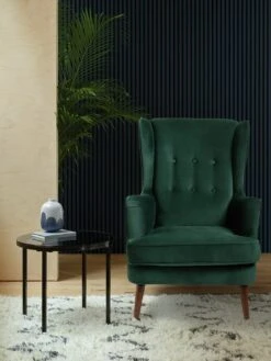 Habitat Callie Velvet Wingback Chair - Forest Green -Habitat 7878486 R Z001C
