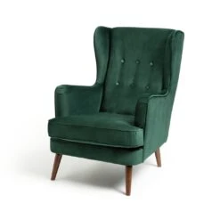 Habitat Callie Velvet Wingback Chair - Forest Green -Habitat 7878486 R Z002A