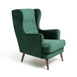 Habitat Callie Velvet Wingback Chair - Forest Green -Habitat 7878486 R Z004A