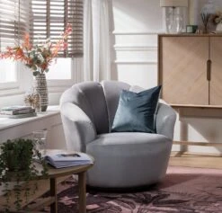 Habitat Ezra Velvet Swivel Chair - Light Grey -Habitat 8819372 R Z002C