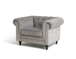 Habitat Chesterfield Velvet Armchair - Light Grey -Habitat 9513402 R Z002A
