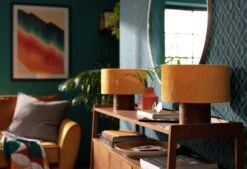 Habitat Corduroy Touch Table Lamp - Mustard & Walnut -Habitat 9582275 R Z002C